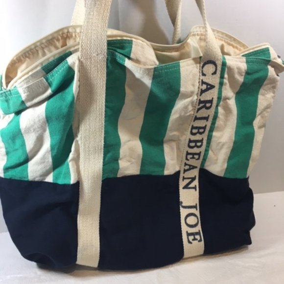 Caribbean Joe Handbags - Caribbean Joe Striped Canvas Zip Shopping Beach Travel Tote Bag Extra Lg 22"x18"